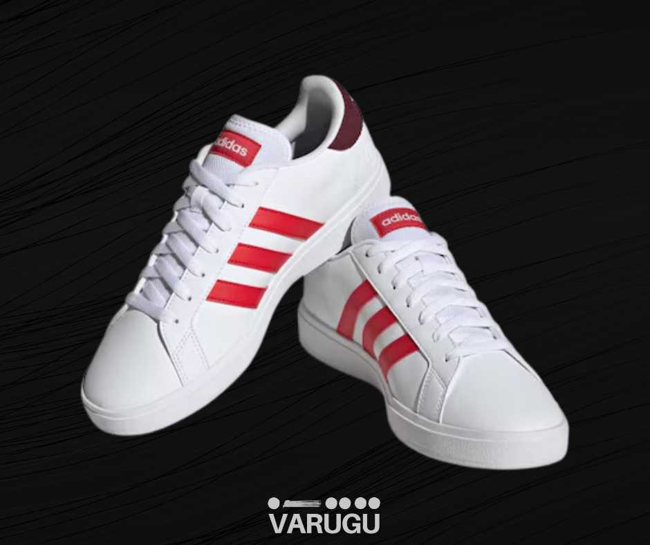 Tenis Adidas blancos con franjas rojas para mujer VARUGU