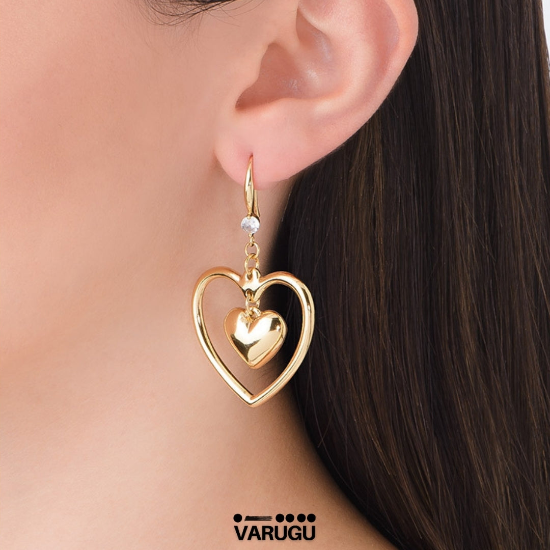 Aretes de corazón doble - Baño de Oro