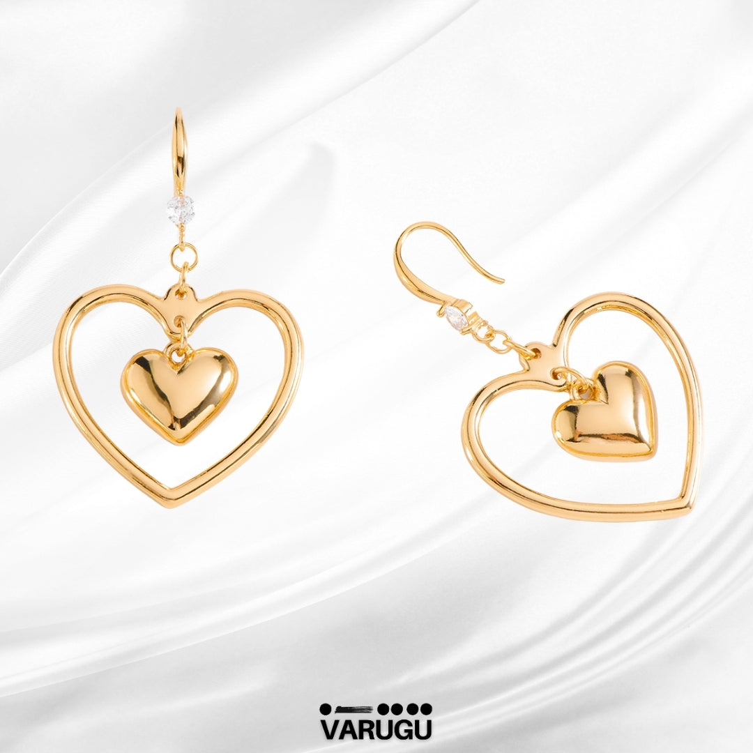 Aretes de corazón doble - Baño de Oro