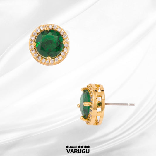 Aretes baño de oro con piedra verde