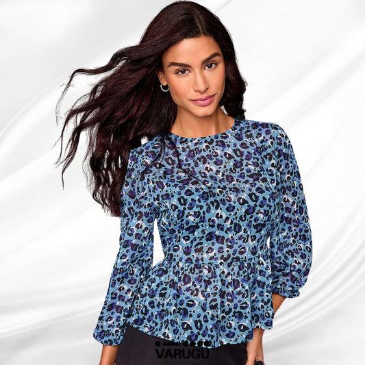 Blusa azul estampada manga larga