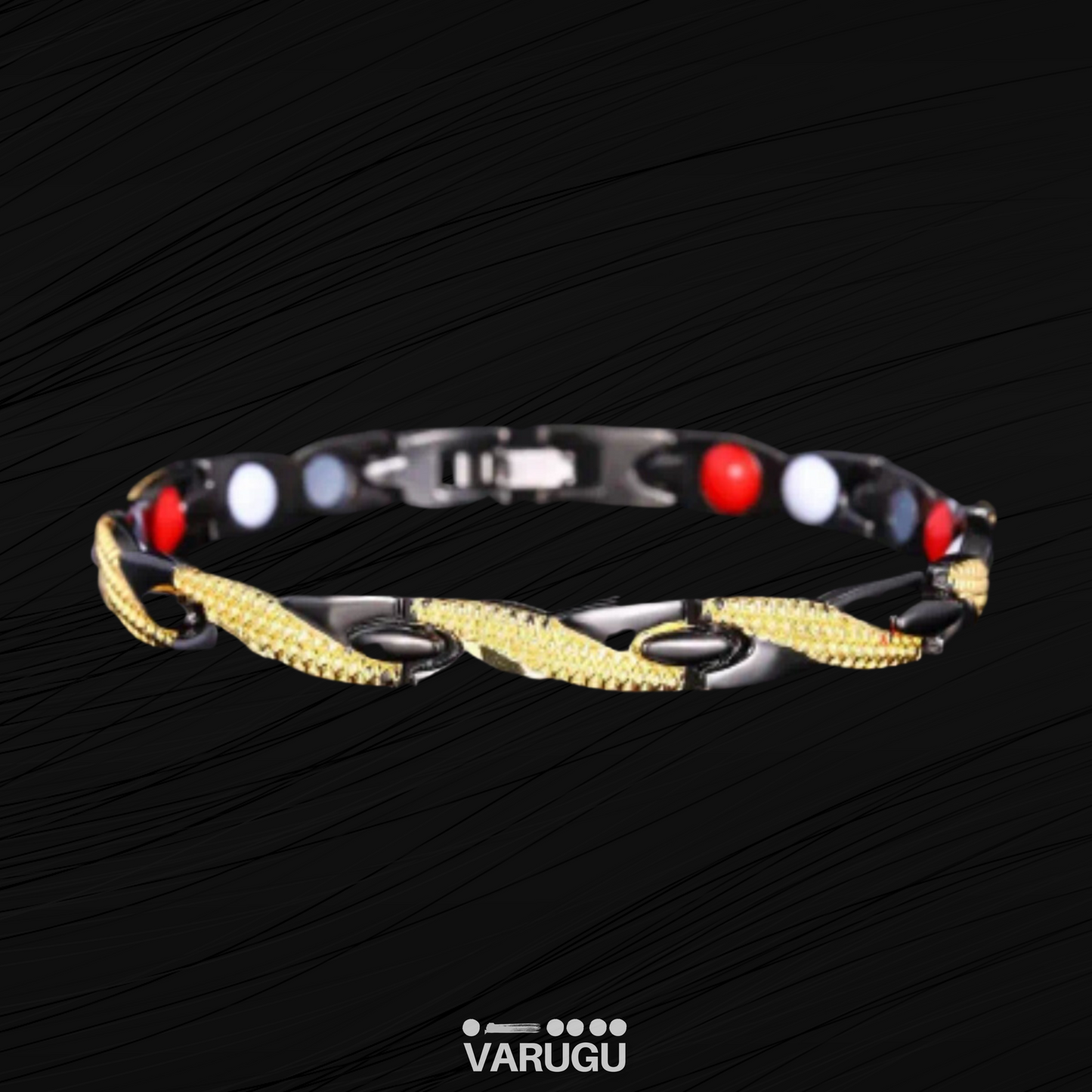 Brazalete unisex NEGRO con dorado y con beneficios magnéticos