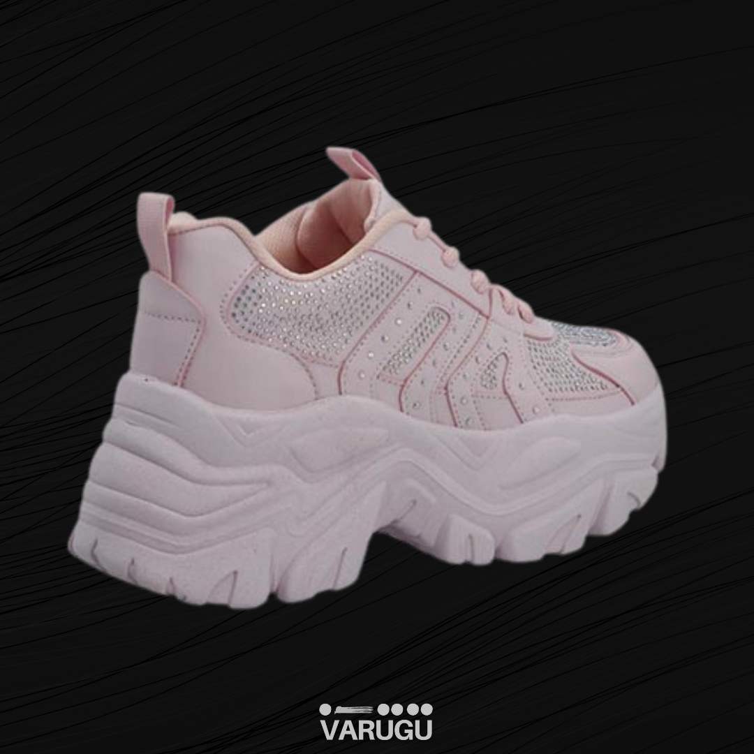 Tenis rosa altos con brillos para dama